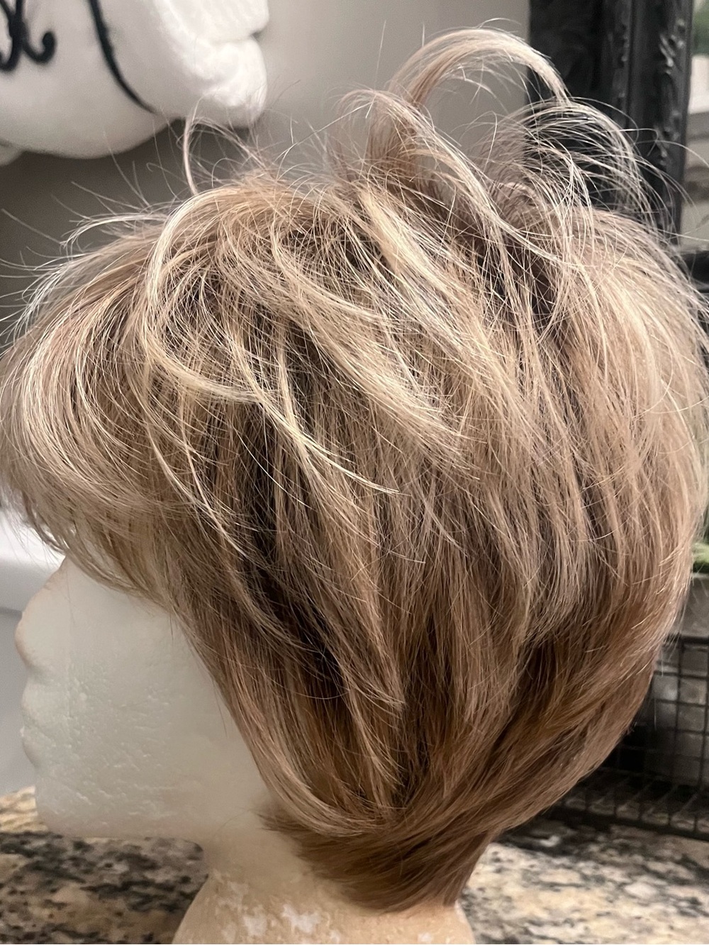 Short Layered Women's Wig in Light Brown and Blonde Highlights - Picture 2 of 5